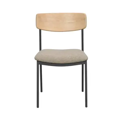 ROWICO Maymont matstol, stapelbar - mörkbeige tyg, naturlig ek och svart metall