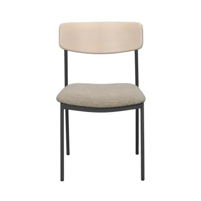 ROWICO Maymont matstol, stapelbar - mörkbeige tyg, vitpigmenterad ek och svart metall