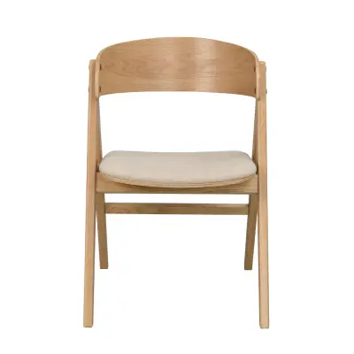ROWICO Waterton matstol med armstöd - beige tyg och naturlig ek