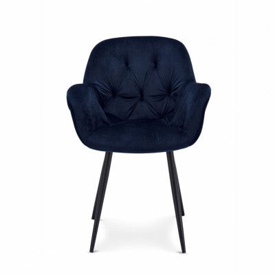 Salina Matstol, med Armstöd - Blå Velour och Svarta Ben
