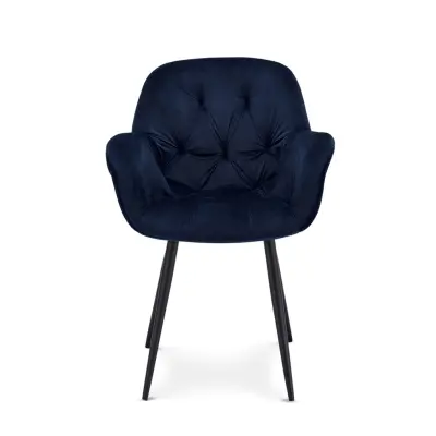 Salina Matstol, med Armstöd - Blå Velour och Svarta Ben