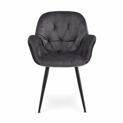 Salina Matstol, med Armstöd - Grå Velour och Svarta Ben