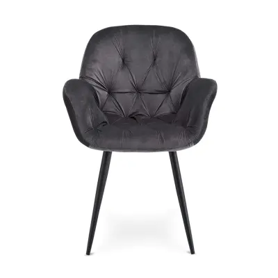 Salina Matstol, med Armstöd - Grå Velour och Svarta Ben