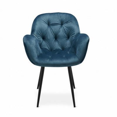 Salina Matstol, med Armstöd - Ljusblå Velour med Svarta Ben