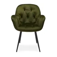 Salina Matstol, med Armst&ouml;d - Olivgr&ouml;n Velour med Svarta Ben