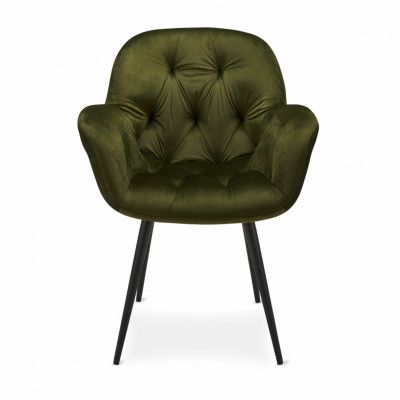 Salina Matstol, med Armstöd - Olivgrön Velour med Svarta Ben