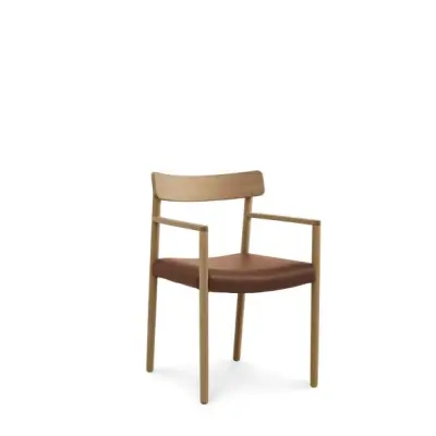 Sydney matstol, med armstöd - konjaksläder och naturlig ek