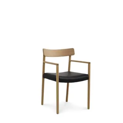 Sydney matstol, med armstöd - svart läder och naturlig ek