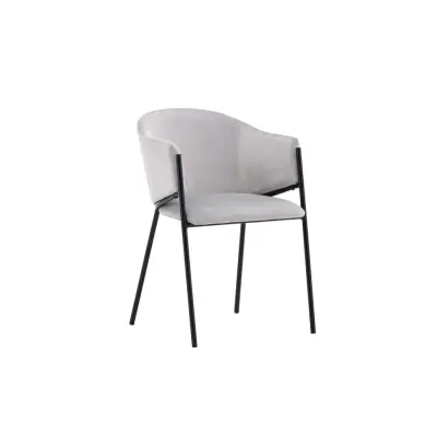 VENTURE DESIGN Evelina matbordsstol, m. armstöd - ljusgrå polyester sammet och svart stål