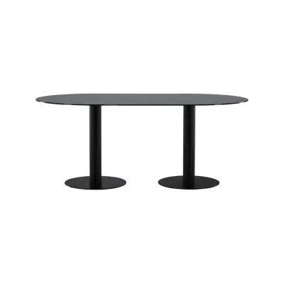 VENTURE DESIGN Pillan matbord, ovalt - svart marmormönstrat glas och svart stål (180x100)