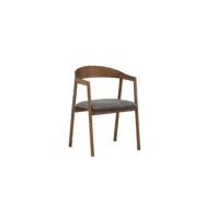 VINNSAMLING Långön matstol, m. armstöd - grå sammet och brun ek