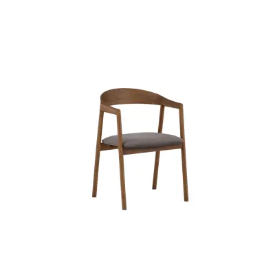 VINNSAMLING Långön matstol, m. armstöd - grå sammet och brun ek