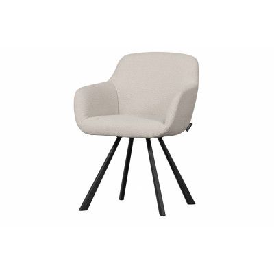 WOOOD EXCLUSIVE Juno matbordsstol, m. armstöd - naturlig bouclé polyester och svart metall