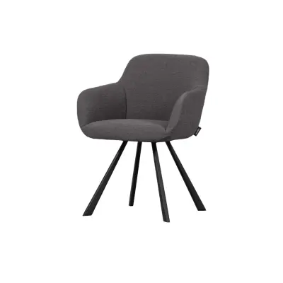 WOOOD EXCLUSIVE Juno matbordsstol med armstöd - mellangrå bouclé polyester och svart metall