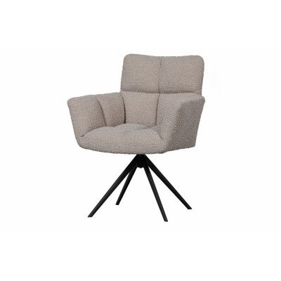 WOOOD EXCLUSIVE Vinny matbordsstol, m. armstöd, vridbar -äkta bouclé polyester och svart metall