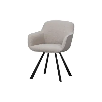 WOOOD EXKLUSIV Juno matbordsstol med armstöd - äkta bouclé polyester och svart metall