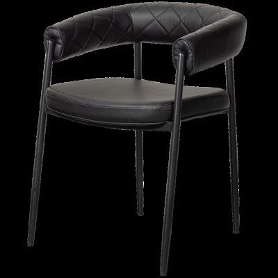 WOOOD Sev matbordsstol, m. armstöd - svart konstläder och svart metall