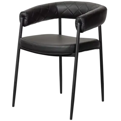 WOOOD Sev matbordsstol, m. armstöd - svart konstläder och svart metall