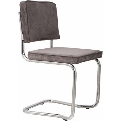 ZUIVER Ridge Rib Kink matstol, stapelbar - grå sammet och silverkrom