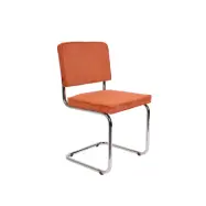 ZUIVER Ridge Rib matstol - orange sammetspolyester och silverkrom