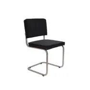 ZUIVER Ridge Rib matstol - svart sammetspolyester och borstad krom