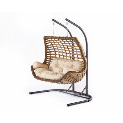 NORDVÄRK Junda hängstol utomhus, med krämkuddar - brun polyrotting och aluminium