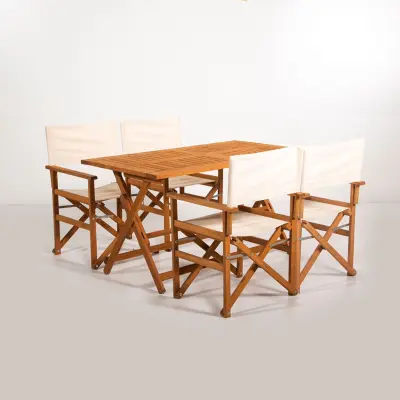 NORDVÄRK MYR01 Trädgårdsbord och stolsset (5 delar), krämfärgad