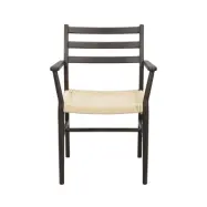 ROWICO Harlan matbordsstol, m. armstöd - ljusbeige papperssnöre och brun ek