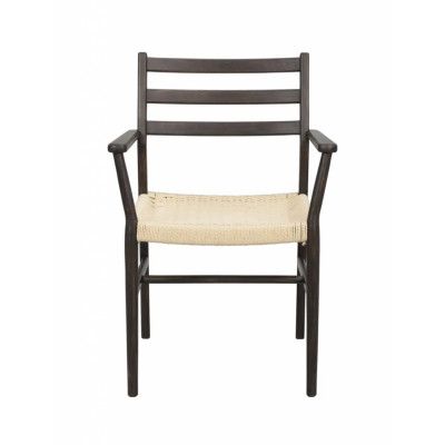 ROWICO Harlan matbordsstol, m. armstöd - ljusbeige papperssnöre och brun ek