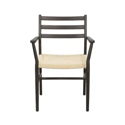 ROWICO Harlan matbordsstol, m. armstöd - ljusbeige papperssnöre och brun ek