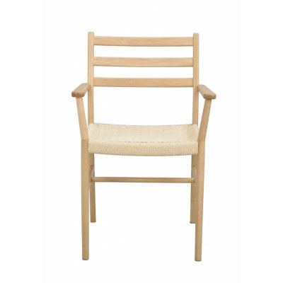 ROWICO Harlan matbordsstol, m. armstöd - ljusbeige papperssnöre och naturlig ek