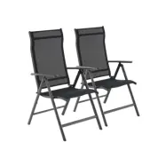 SONGMICS GCB29BK trädgårdsstol, med armstöd, justerbart ryggstöd, 8 positioner, fällbar - svart tyg och aluminium (set om 2)