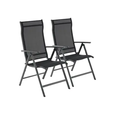 SONGMICS Set med 2 hopfällbara trädgårdsstolar, utomhusstolar med hållbar aluminiumstruktur, 8-vinkelfällbart ryggstöd, max. kapacitet 120 kg, svart GCB29BK