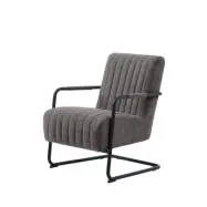 Öring fåtölj, m. armstöd - mörkgrått tyg och svart metall