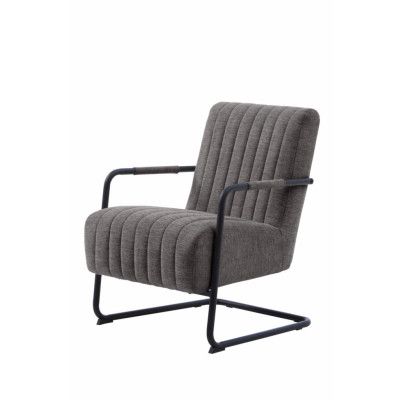 Öring fåtölj, m. armstöd - mörkgrått tyg och svart metall