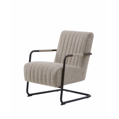 Öring fåtölj, m. armstöd -äkta tyg och svart metall
