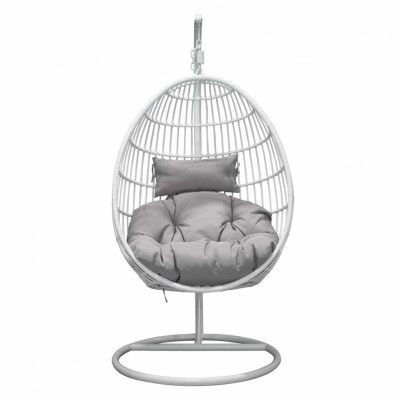 VENTURE DESIGN Viga Utomhushängmatta Stol med Grått Tygdyna - Vit Rotting och Stål