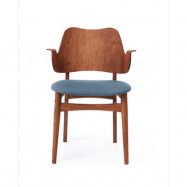 Warm Nordic Gesture stol, klädd sits tyg canvas 734 denim, teakoljat ekstativ, klädd sits
