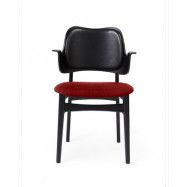 Warm Nordic Gesture stol, klädd sits&rygg tyg brick red, ryggstöd läder, svartlackat bokstativ