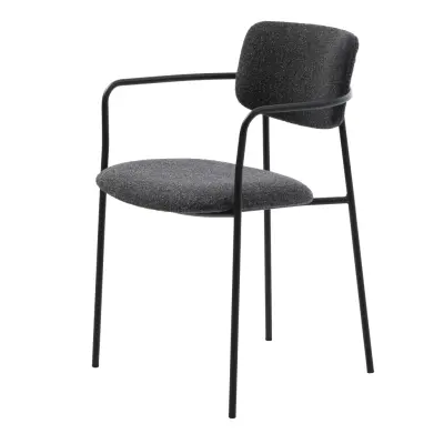 Zama matbordsstol, m. armstöd - mörkgrått melerad tyg och svart metall