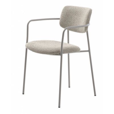 Zama matbordsstol, m. armstöd - benvit melerad tyg och grå metall