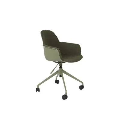 ZUIVER Albert Kuip kontorsstol, med armstöd och hjul - grön polyester och grön aluminium