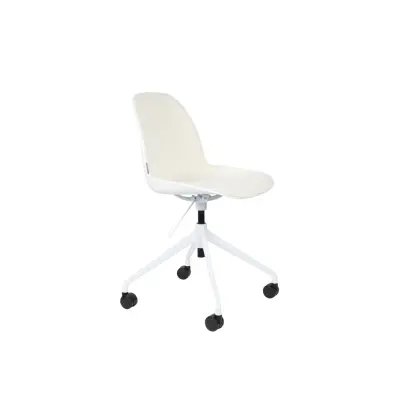 ZUIVER Albert Kuip kontorsstol, med hjul - vit polyester och vit aluminium