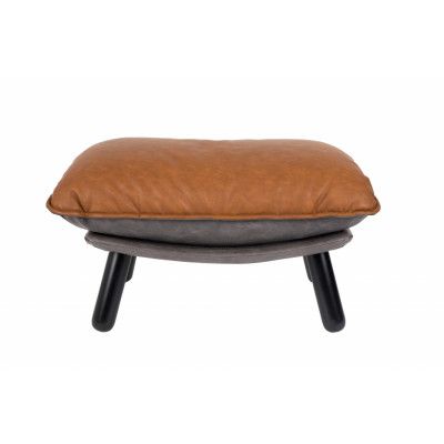 ZUIVER Lazy Sack fotpall LL, rektangulär - brun PU och bokträ