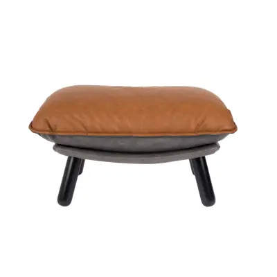 ZUIVER Lazy Sack fotpall LL, rektangulär - brun PU och bokträ