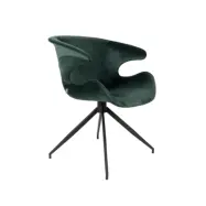 ZUIVER Mia matbordsstol, med armstöd - grön sammetspolyester och svart metall