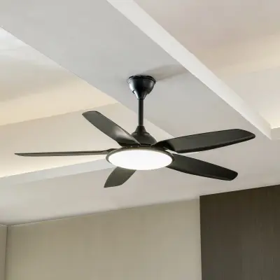 Divian LED-takfläkt, svart, DC, tystgående, CCT – Lucande - Vardagsrum - Modern - Metall - Med en ljuskälla