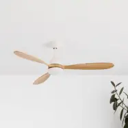 Takfläkt Poros, LED-belysning, Ø 132 cm, vit/ljus trä FARO BARCELONA - Vardagsrum - Modern - Metall