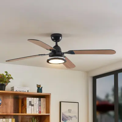Tedric LED-takfläkt, svart, tystgående, 133 cm – Lucande - Vardagsrum - Vintage / retro - Metall