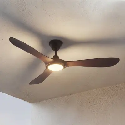 Winrod LED-takfläkt för utomhusbruk, mörkt trä, IP66 – Lucande - Modern - Plast - Med en ljuskälla